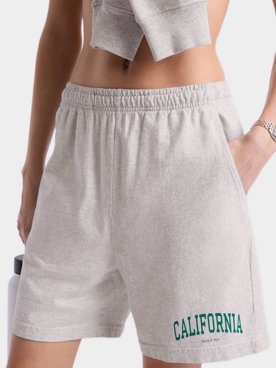 Sporty & Rich Pants - Sporty & Rich Light Gray Shorts with Green 'California' Logo